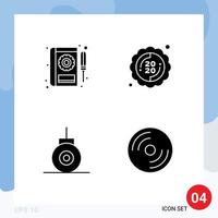 Group of 4 Solid Glyphs Signs and Symbols for book bathyscaph repair new submarine Editable Vector Design Elements