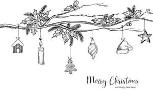 Hand draw christmas elements sketch holiday card background vector