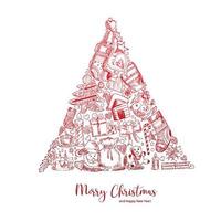 Merry christmas decorative sketch tree card on white background vector