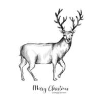 Hand drawn christmas deer animal wild sketch design vector