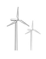 Wind turbines flat chalk element design. Energy generation. Editable pictogram isolated on white background. Creative and customizable clipart. Vector illustration for brochure, poster decoration