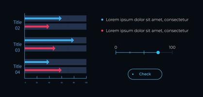 Diagram with arrows UI element template. Editable isolated vector dashboard component. Flat user interface. Visual data presentation. Web design widget for mobile application with dark theme