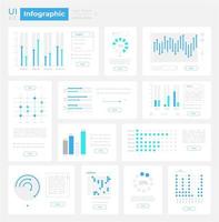 Infographic visualization UI elements kit. Studying results isolated vector dashboard components. Flat interface buttons template. Web design widget collection for mobile application with light theme