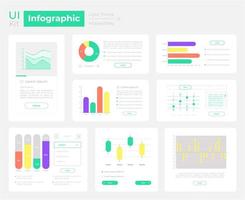 Infographic UI elements kit. Data visualization isolated vector dashboard components. Flat interface buttons template. Web design widget collection for mobile application with light theme