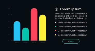 Chart with bars chart UI element template. Editable isolated vector dashboard component. Flat user interface. Visual data presentation. Web design widget for mobile application with dark theme