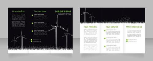 Alternative energy sources trifold brochure template design. Wind turbines at power station. Zig-zag folded leaflet set with copy space for text. Editable 3 panel flyers vector