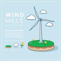 Wind turbines can generate electricity as clean energy to save the world, icon, vector design, isolated background.