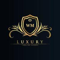 WM Letter Initial with Royal Template.elegant with crown logo vector, Creative Lettering Logo Vector Illustration.