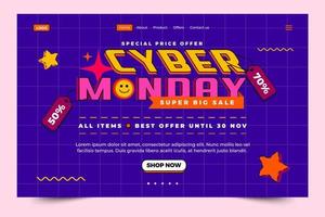 Cyber Monday landing page design template is easy to customize vector