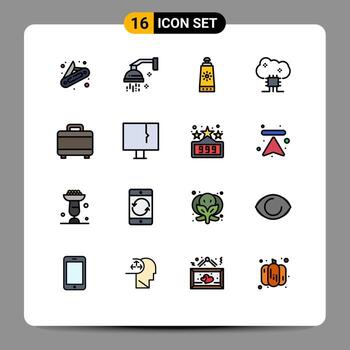 Modern Set of 16 Flat Color Filled Lines and symbols such as project cloud software beach cloud server cloud database Editable Creative Vector Design Elements