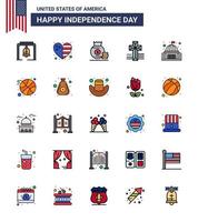 Happy Independence Day 25 Flat Filled Lines Icon Pack for Web and Print house place dollar church american Editable USA Day Vector Design Elements