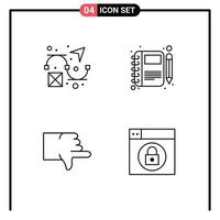 Set of 4 Modern UI Icons Symbols Signs for creative down diary notebook vote Editable Vector Design Elements