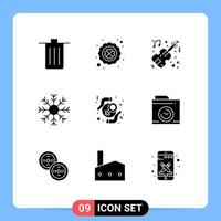 Pack of 9 creative Solid Glyphs of winter snow poker flake wedding Editable Vector Design Elements