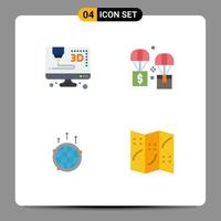 Set of 4 Commercial Flat Icons pack for printer communication delivery parachute global Editable Vector Design Elements