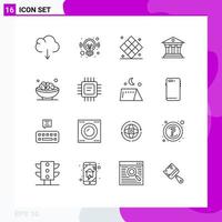 Pack of 16 Modern Outlines Signs and Symbols for Web Print Media such as dates ireland chess money bank Editable Vector Design Elements