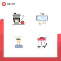 4 Thematic Vector Flat Icons and Editable Symbols of coffee business drink interface growth Editable Vector Design Elements