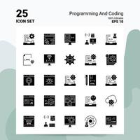 25 Programming And Coding Icon Set 100 Editable EPS 10 Files Business Logo Concept Ideas Solid Glyph icon design vector