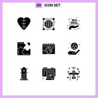 9 Thematic Vector Solid Glyphs and Editable Symbols of earth jigsaw big deal component app Editable Vector Design Elements