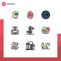 9 User Interface Filledline Flat Color Pack of modern Signs and Symbols of web website egg project right Editable Vector Design Elements