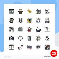 Mobile Interface Filled line Flat Color Set of 25 Pictograms of navigation security ecommerce location gdpr Editable Vector Design Elements