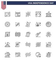 Happy Independence Day 4th July Set of 25 Lines American Pictograph of flag usa men theatre entertainment Editable USA Day Vector Design Elements