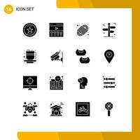 16 Universal Solid Glyphs Set for Web and Mobile Applications travelling road arrow interface navigation para cord Editable Vector Design Elements