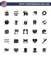 Solid Glyph Pack of 25 USA Independence Day Symbols of donut match scale fire symbol Editable USA Day Vector Design Elements