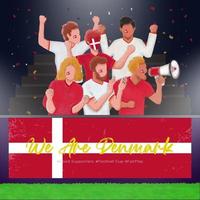 Group of denmark football supporters fans are cheering and support their team victory vector