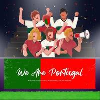 grupo de aficionados al fútbol de portugal animan y apoyan la victoria de su equipo vector