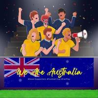 Group of australia football supporters fans are cheering and support their team victory vector