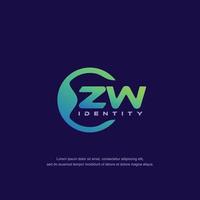 ZW Initial letter circular line logo template vector with gradient color blend