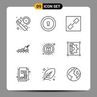 9 Black Icon Pack Outline Symbols Signs for Responsive designs on white background. 9 Icons Set. vector