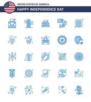 USA Independence Day Blue Set of 25 USA Pictograms of badge laud american speaker parade Editable USA Day Vector Design Elements
