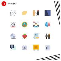 Group of 16 Modern Flat Colors Set for old alarm measuring layout image Editable Pack of Creative Vector Design Elements