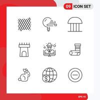 9 Creative Icons Modern Signs and Symbols of hacker castle study beach court of law Editable Vector Design Elements