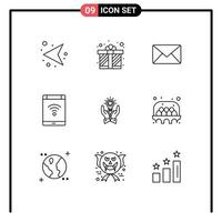 Pack of 9 Modern Outlines Signs and Symbols for Web Print Media such as solution phone email network connection Editable Vector Design Elements