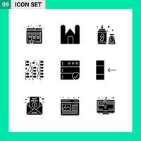 9 interfaz de usuario paquete de glifos sólidos de signos y símbolos modernos de la botella de respaldo del servidor divertidos fuegos artificiales elementos de diseño vectorial editables vector