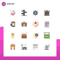 Pack of 16 Modern Flat Colors Signs and Symbols for Web Print Media such as discount building vacation apartment user Editable Pack of Creative Vector Design Elements