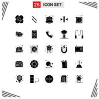 Set of 25 Commercial Solid Glyphs pack for watch timer food clock back Editable Vector Design Elements