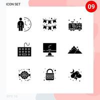 9 User Interface Solid Glyph Pack of modern Signs and Symbols of hardware devices garlands computer firefighter Editable Vector Design Elements