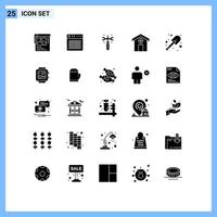 Universal Icon Symbols Group of 25 Modern Solid Glyphs of firefighter house portable construction screw Editable Vector Design Elements