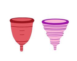 Menstrual cup set. Female intimate hygiene, menstruation cup. Illustration for printing and backgrounds. Image can be used for posters, stickers and textile. Isolated on white background. vector