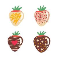 fresas dulces cubiertas de chocolate. ilustración para impresión, fondos y embalaje. la imagen se puede utilizar para tarjetas de felicitación, carteles, pegatinas y textiles. aislado sobre fondo blanco. vector