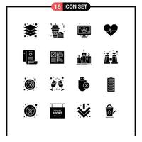 Set of 16 Vector Solid Glyphs on Grid for report medical monitor history science Editable Vector Design Elements