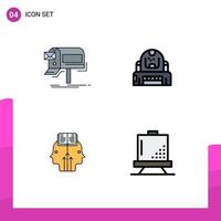 Set of 4 Modern UI Icons Symbols Signs for campaigns protection newsletter cosmonaut reading Editable Vector Design Elements