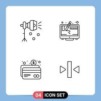 Line Pack of 4 Universal Symbols of illumination atm spotlight design card Editable Vector Design Elements