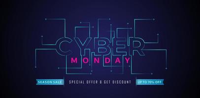 illustration of CYBER MONDAY letter on dark background with technology concept for advertising, promotional online shop, poster, web banner, brochure and flyer design concept. vector