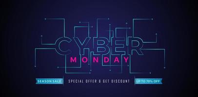 illustration of CYBER MONDAY letter on dark background with technology concept for advertising, promotional online shop, poster, web banner, brochure and flyer design concept. vector