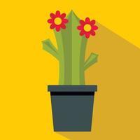 Cactus with flowers icon, flat style vector