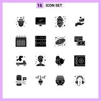 16 Icons in Solid Style. Glyph Symbols on White Background. Creative Vector Signs for Web mobile and Print.